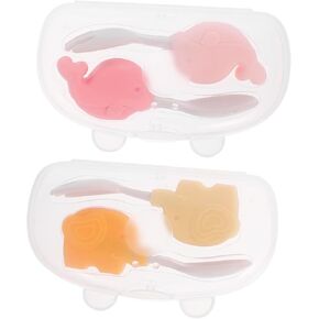 SUPVOX 2 Sets Training Spoons Forks Set for with Boxes Safe Comfortable Self Feeding Essentials for present for Showers