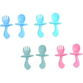 VANZACK 4Set Spork Set Training Utensils for Weaning Portable Tableware Lake Green Macaron Green Pink and and Comfortable for Little Hands