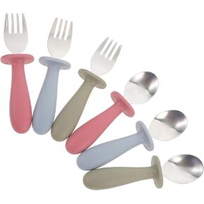 6Pcs Fork Spoon with Handles Non Slip Design for Dishwasher Safe for Self Feeding