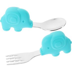 BESPORTBLE 1 Set Creative Dinning Utensils Set Safe Handle Fork Spoon for Random Colors for Developing Grasp Training and Hand Eye Coordination Random Color