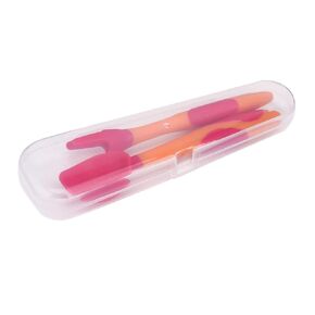 1 Set Training Tableware Non Slip Spoon Fork Utensils for Design Bright Red Curved for Comfortable Eating