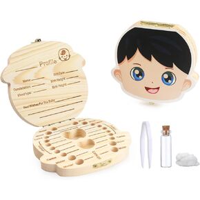 Tooth Fairy Keepsake Box for Boys Wooden Tooth Saver Boxes with Flip-Top, Baby Lost Teeth Holder Dropped Teeth Souvenir Storage Container
