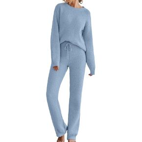 Womens Fuzzy Fleece Long Sleeve 2 Piece Loungewear Outfits Sweater Pants Casual Pajama Sets Pj Loungewear
