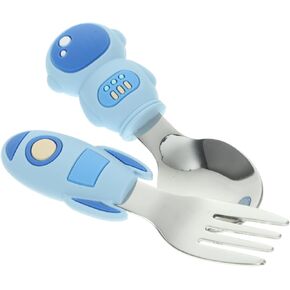 BESPORTBLE 1Set Cute Self Feeding Utensil for Silicone Handle Stainless Steel Fork and Spoon for Independent Eating present