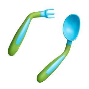 1 Set Learning Tableware for Flexible Fork Spoon Lightweight Feeding Utensils for Easy to Clean Material for Everyday Use Blue Green