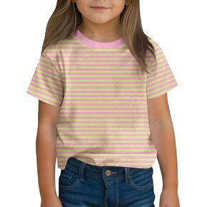 Girls Color Block Short Sleeve T-Shirts Casual Striped Boys Summer Tops Loose Crewneck Basic Tees for Kids 3-14 Years