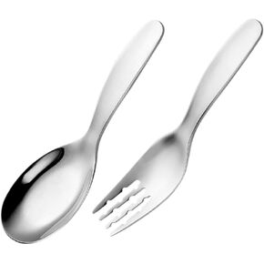 1Set Stainless Steel Utensil Fork Spoon Training Tableware for Independent Eating Lightweight Ergonomic Design present
