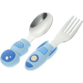 VANZACK 1Set Self Feeding Utensils Silicone Handle Fork Spoon Safe Stainless Steel Cutlery for Feeding for Boys Convenient Training