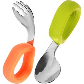 1Set Portable Spoons and Forks and Cutlery for Boy Girl Curved Design for for Teething and Weaning Lightweight and Durable