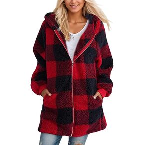 Shackets for Women 2024 Fall Zip Up Fuzzy Plaid Jacket Plus Size Casual Warm Winter Fleece Long Hoodie with Pockets