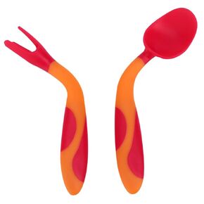 Sosoport 1 Set Training Tableware Learning Spoon Fork Utensils for Non Slip Design Curved for Comfortable Eating Practice Red