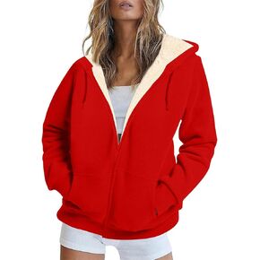 Sherpa Lined Jacket Women Thick Fleece Drawstring Full Zip Up Hoodies Oversized Long Sleeve Thermal Winter Coats