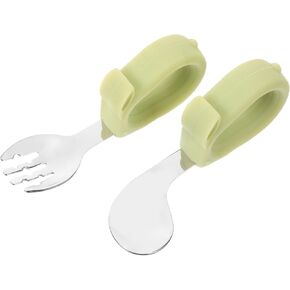 HANABASS 1Set Training Utensils Self Feeding Fork and Spoon for Handle Design Tools with Storage Box