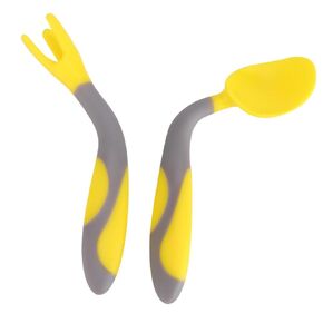 Galpada 1 Set Training Tableware Spoon Fork للتصميم المنحني للراحة غير القسيمة للتعلم للأصفر