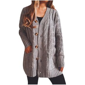 Women Open Front Casual Long Sleeve Knit Classic Sweaters Cardigan with Pockets Elegant Soft Coat Going out Clothes