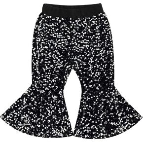 MBMSHEGH Kids Baby Girl Velvet Sequins Bell-Bottoms Pants Fall Ruffle Flare Sparkling Pant Trousers Leggings Toddler Clothes