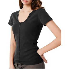 Womens Short Sleeve T-Shirts Dressy Casual Basic Tee Scoop Neck Slim Fit Cute Summer Going Out Tops Fashion Clothes