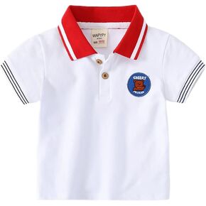 Toddler Baby Boys Short Sleeve Casual Pique Polo Shirt Kids Summer Striped Cute Print Button School Uniform Soft Top