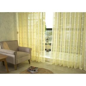 Linen Sheer Curtains Window Treatments Rod Pocket for Living Room Bedroom Lace Screen Fabric Korean Plaid Jacquard (2 Panels, W 54 x L 63 inch, Yellow)