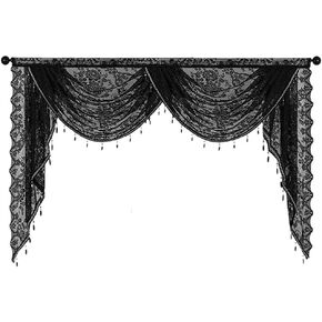 Waterfall Window Valance Swag Valance Romantic Soft Breathable Vintage Design with Bead Tassels for Cafe Living Room