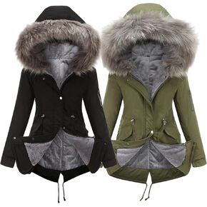 2 Pack Winter Coats Fleece Parkas for Women Sherpa Lined Parka Coat with Fur Hood Warm Thicken Military Anoraks