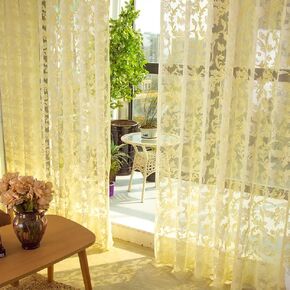 American Pastoral Wind Insulation Fabric Linen Sheer Curtains Window Treatments Rod Pocket for Living Room Bedroom(2 Panels, W 54 x L 90 inch, Yellow)