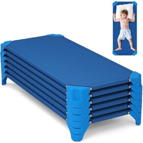 KOTEK Stackable Daycare Cots for Kids, Portable Children Nap Cots, 52" L x 23.5" W, Ready-to-Assemble, Space Saving Toddler Preschool Cots for Sleeping Naptime (6 Pack, Blue)
