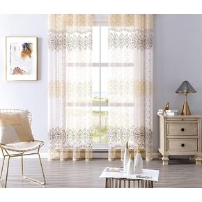 Luxury Sheer Curtains Transparents Voile Rod Pocket with Floral Pattern for Living Dining Kids Room Bedroom(1 Panel, W 52 x L 102 inch, Brown)