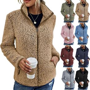 المعاطف الشتوية للسيدات طية صدر السترة الكاملة zip fleece sherpa سترة طويلة الأكمام الفضفاضة المفتوحة سترات سترات سترات مع جيوب/جيوب
