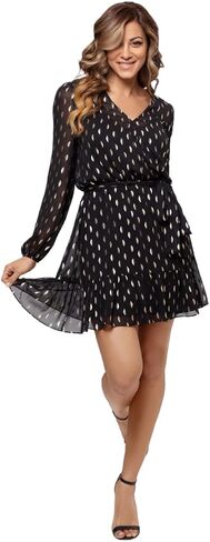 Betsy & Adam Short Long Sleeve Chiffon Clip Dot w/Tie Belt in Saudi Arabia