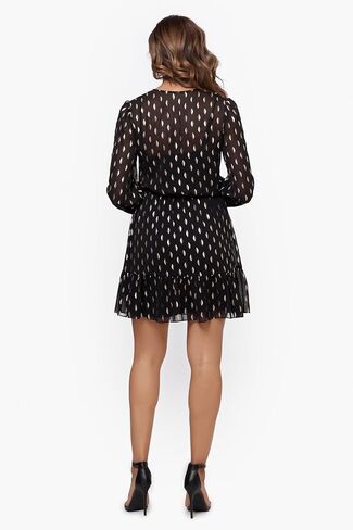 Betsy & Adam Short Long Sleeve Chiffon Clip Dot w/Tie Belt in Saudi Arabia