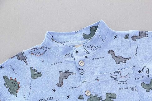 Toddler Boys Outfits Short Sleeve Button Down Dinosaur Cotton Shirt Sets Baby Cute Summer Easter Casual Clothes in Saudi Arabia