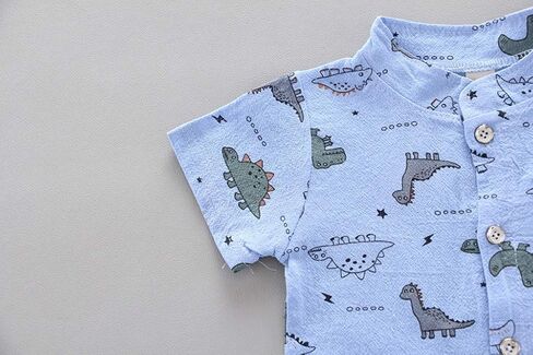 Toddler Boys Outfits Short Sleeve Button Down Dinosaur Cotton Shirt Sets Baby Cute Summer Easter Casual Clothes in Saudi Arabia