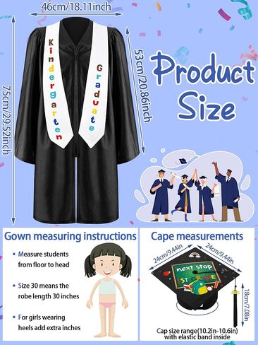 Lenwen Kindergarten Graduation Cap and Gown Stoles Certificate 2024 Tassel Set for Preschool Boys and Girls Kids in Saudi Arabia