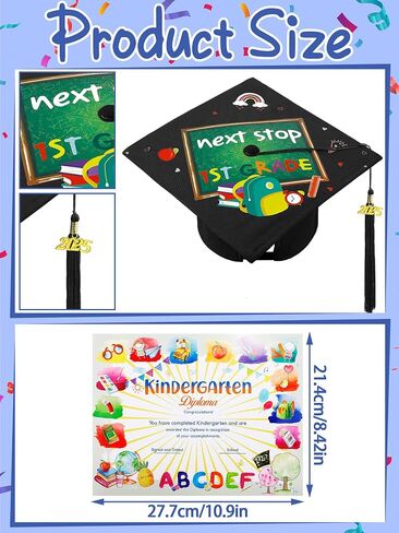Lenwen Kindergarten Graduation Cap and Gown Stoles Certificate 2024 Tassel Set for Preschool Boys and Girls Kids in Saudi Arabia