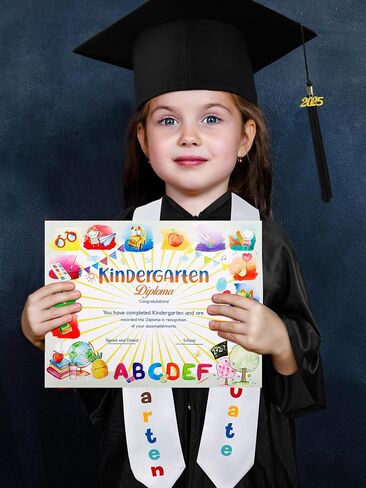Lenwen Kindergarten Graduation Cap and Gown Stoles Certificate 2024 Tassel Set for Preschool Boys and Girls Kids in Saudi Arabia