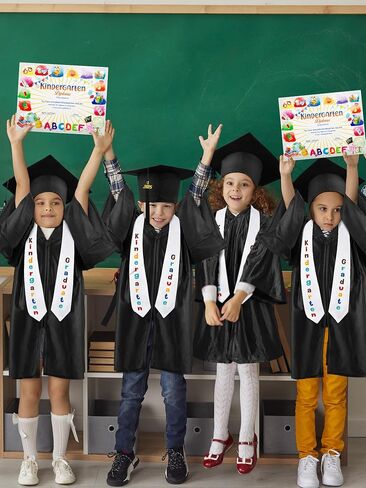 Lenwen Kindergarten Graduation Cap and Gown Stoles Certificate 2024 Tassel Set for Preschool Boys and Girls Kids in Saudi Arabia