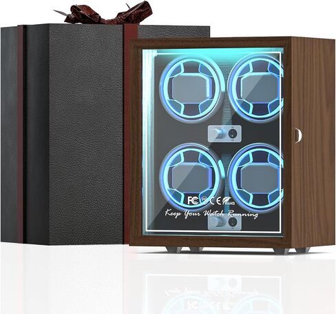 iFregga Watch Winder, 6 Slots Automatic Watch Winders with Serenity Blue Backlight and Memory Foam Pad, Open Lid Stop Tech and 4 Rotation Modes(Adapter Not Included) in Saudi Arabia