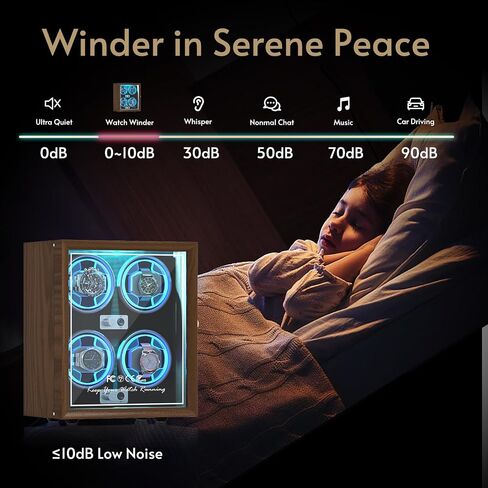 iFregga Watch Winder, 6 Slots Automatic Watch Winders with Serenity Blue Backlight and Memory Foam Pad, Open Lid Stop Tech and 4 Rotation Modes(Adapter Not Included) in Saudi Arabia