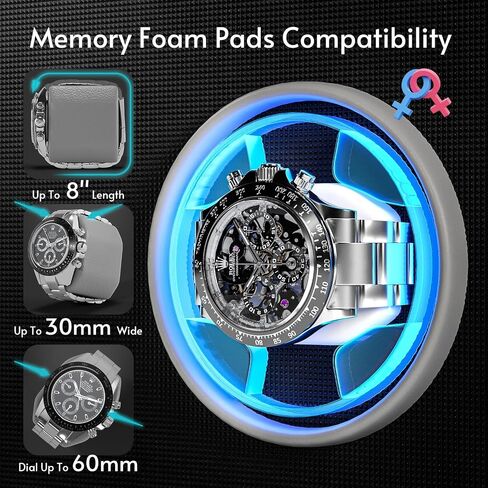 iFregga Watch Winder, 6 Slots Automatic Watch Winders with Serenity Blue Backlight and Memory Foam Pad, Open Lid Stop Tech and 4 Rotation Modes(Adapter Not Included) in Saudi Arabia