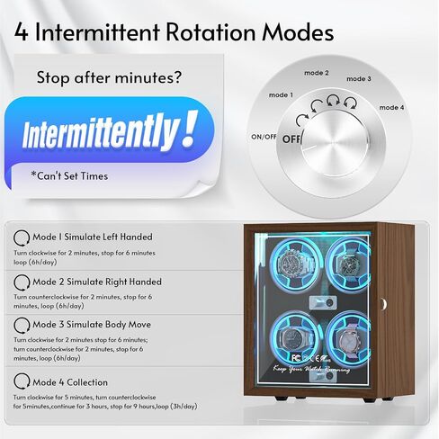 iFregga Watch Winder, 6 Slots Automatic Watch Winders with Serenity Blue Backlight and Memory Foam Pad, Open Lid Stop Tech and 4 Rotation Modes(Adapter Not Included) in Saudi Arabia