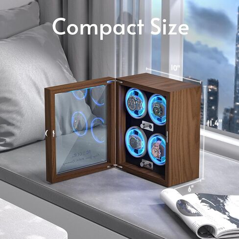 iFregga Watch Winder, 6 Slots Automatic Watch Winders with Serenity Blue Backlight and Memory Foam Pad, Open Lid Stop Tech and 4 Rotation Modes(Adapter Not Included) in Saudi Arabia