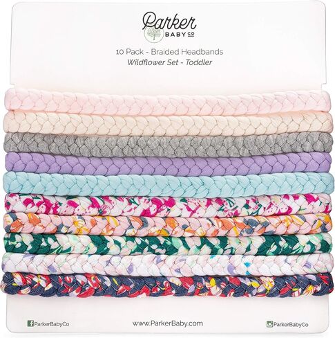 Parker Baby Toddler Girl Braided Headbands, Assorted 10 Pack of Hair Accessories for Girls - "Wildflower Set" in Saudi Arabia