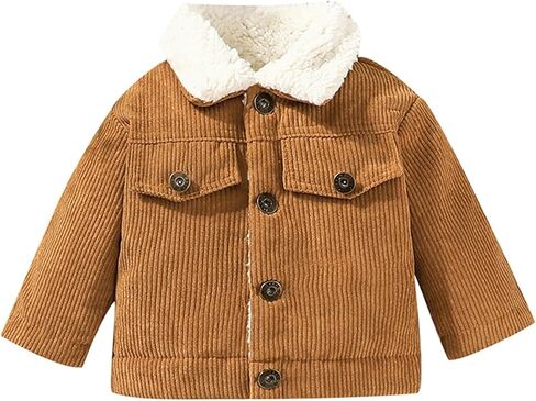 Baby Boys Girls Corduroy Jacket Toddler 𝗦𝗵erpa Lined Lapel Button Down Fall Winter Warm Coat Outerwear in Saudi Arabia