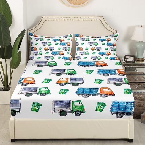 Erosebridal Watercolor Green Train Queen Sheet Set Kids Cartoon Railway Sheets for Boys Toddler Gift, Cute Clouds Stars Transportation Theme Bed Sheets Set with 2 Pillow Cases in Kuwait