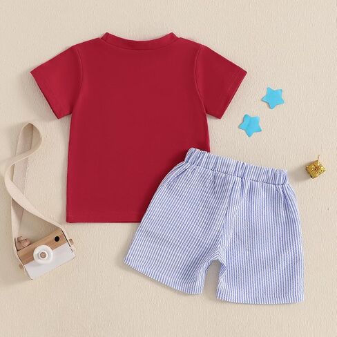 Toddler Boy 4th of July Outfit Baby Boy American Flag Embroidery T Shirt Shorts Set Fourth of July Summer Clothes in Saudi Arabia