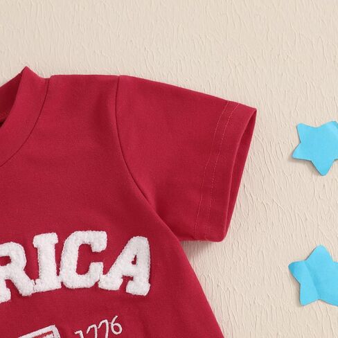 Toddler Boy 4th of July Outfit Baby Boy American Flag Embroidery T Shirt Shorts Set Fourth of July Summer Clothes in Saudi Arabia