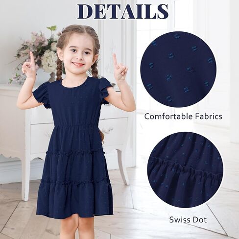 Toddler Baby Girls Dress Solid Little Girl Summer Dress Swiss Dot Round Neck Ruffled Sleeves for Holiday Party in Kuwait