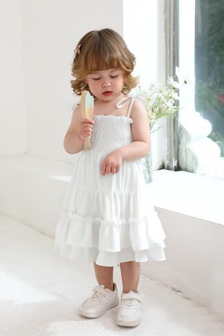 Happy Town Toddler Baby Girl Halter Boho Sundress Casual Smocked Dress Ruffle Hem Beach Summer Dresses Spring Ouftits in Saudi Arabia