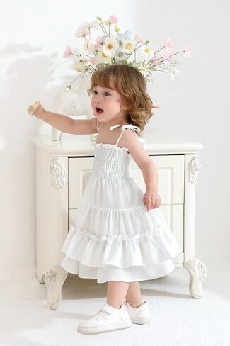 Happy Town Toddler Baby Girl Halter Boho Sundress Casual Smocked Dress Ruffle Hem Beach Summer Dresses Spring Ouftits in Saudi Arabia